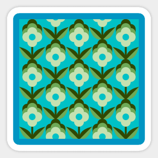 Blue Retro Funky Flowers Sticker